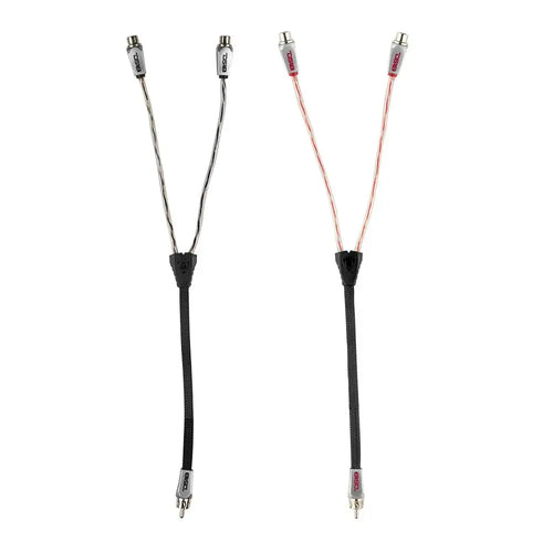 DS18 Level 3 RCA 100% Copper OFC Y Connector 2 FEMALE to 1 MALE - BLACK / RED Kit