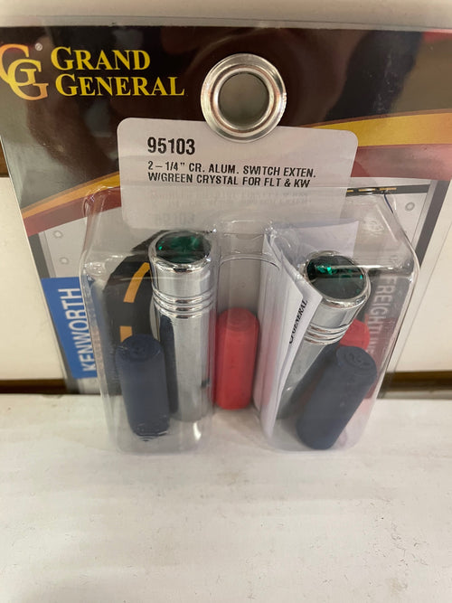 2-1/4 Chrome Alum Switch Ext W/Green Jewel Fits Kenworth & Freightliner