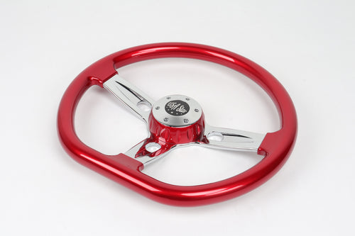 18” Steering Wheel Black Chrome 3-Spoke Chrome Horn Button -Logo