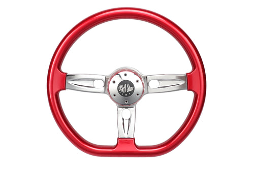 18” Steering Wheel Black Chrome 3-Spoke Chrome Horn Button -Logo