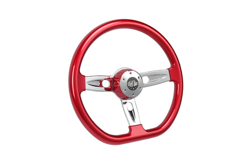 18” Steering Wheel Black Chrome 3-Spoke Chrome Horn Button -Logo