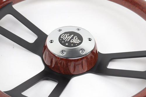 18” Steering Wheel (Wood Black SPOKE) Chrome 3-Spoke w/ Slot Cut Outs Chrome Horn Button Logo