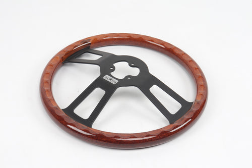 16" Steering Wheel (Wood Black SPOKE) Chrome 3-Spoke w/ Slot Cut Outs Chrome Horn Button - Logo