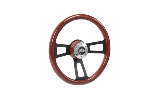 18” Steering Wheel (Wood Black SPOKE) Chrome 3-Spoke w/ Slot Cut Outs Chrome Horn Button Logo