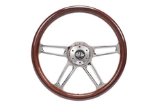 18” Steering Wheel Wood Chrome 4-Spoke w/ Slot Cut Outs Chrome Horn Button - Logo