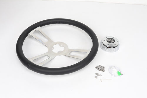 18” Steering Wheel Microfiber Chrome 3-Spoke w/ Slot Cut Outs Chrome Horn Button - Logo