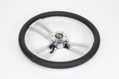 18” Steering Wheel Microfiber Chrome 3-Spoke w/ Slot Cut Outs Chrome Horn Button - Logo