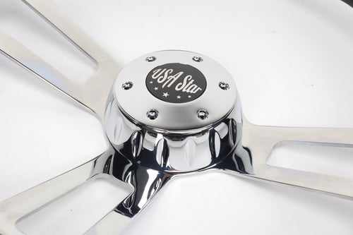 18” Steering Wheel Microfiber Chrome 3-Spoke w/ Slot Cut Outs Chrome Horn Button - Logo