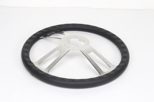 18” Steering Wheel Microfiber Chrome 3-Spoke w/ Slot Cut Outs Chrome Horn Button - Logo