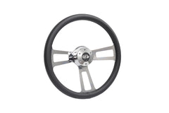18” Steering Wheel Microfiber Chrome 3-Spoke w/ Slot Cut Outs Chrome Horn Button - Logo
