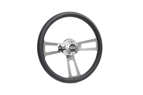 18” Steering Wheel Microfiber Chrome 3-Spoke w/ Slot Cut Outs Chrome Horn Button - Logo