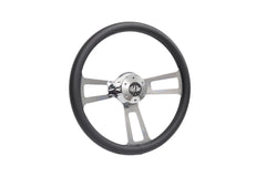 18” Steering Wheel Microfiber Chrome 3-Spoke w/ Slot Cut Outs Chrome Horn Button - Logo
