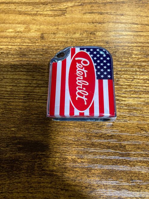 Rectangular Small Key Cover Fist Peterbilt Logo US Flag Red/Chrome