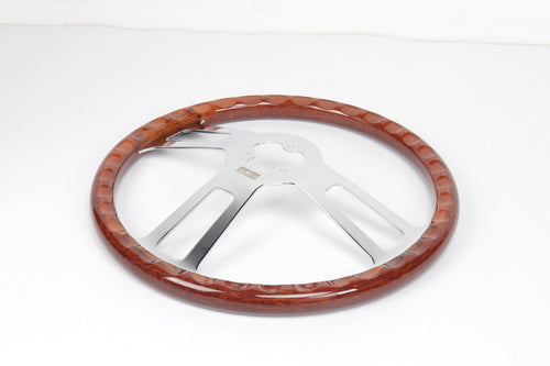 18” Steering Wheel Wood Chrome 3-Spoke w/ Slot Cut Outs Chrome Horn Button - Logo
