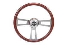 18” Steering Wheel Wood Chrome 3-Spoke w/ Slot Cut Outs Chrome Horn Button - Logo