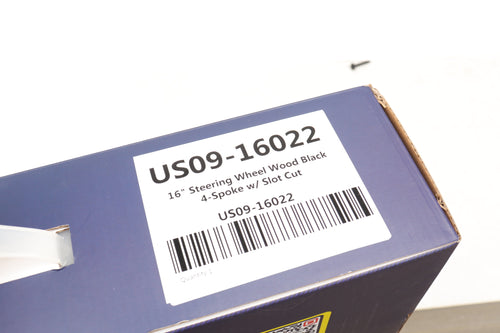 16" Steering Wheel (Wood Black SPOKE) Chrome 4-Spoke w/ Slot Cut Outs Chrome Horn Button - Logo