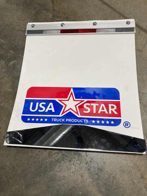 Mud Flap USA STAR logo White poly-Plastic Each 24” X 30" & Reflector Plate And Bottom Mud Flap Plate