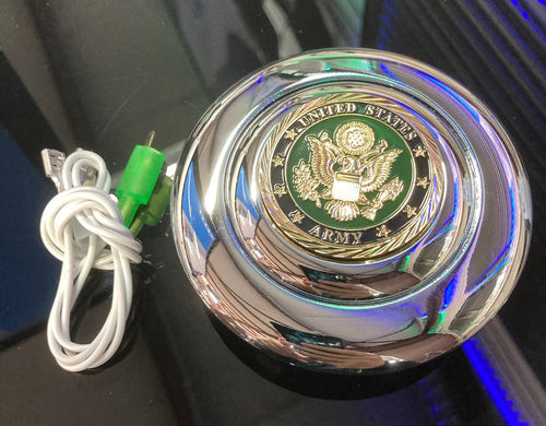 Chrome Aluminum Steering Wheel Horn Button With Metal Medallion, US Army
