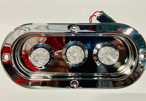 6" Oval Stainless Steel Light Bezel With 3 light 3/4" Red Clear And Plug