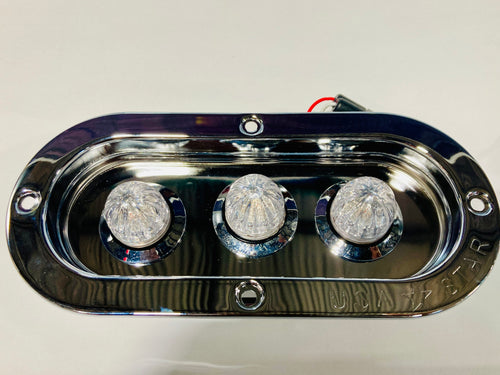 6" Oval Stainless Steel Light Bezel With 3 light 3/4" Red Clear And Plug