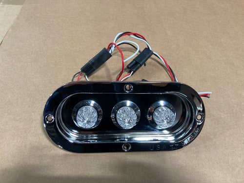 6" Oval Stainless Steel Light Bezel With 3 light 3/4" Red Clear And Plug