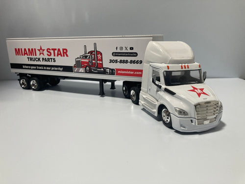 Toy Truck, Freightliner Cascadia, White, W/DRY Van Trailer, Scale 1:43
