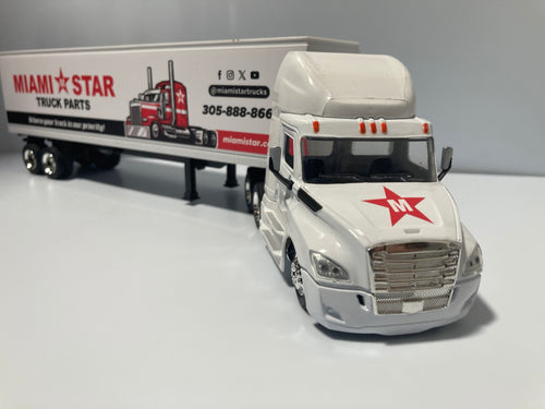 Toy Truck, Freightliner Cascadia, White, W/DRY Van Trailer, Scale 1:43