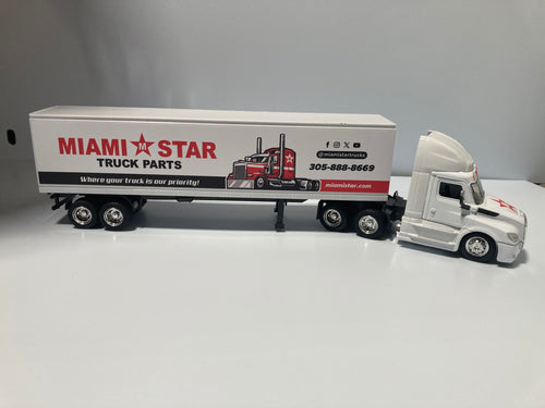 Toy Truck, Freightliner Cascadia, White, W/DRY Van Trailer, Scale 1:43