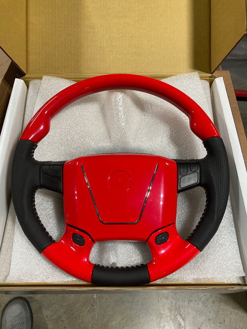 Steering Wheel Sport Luxury fits Volvo VNL 03-2017 with 2 Tone Design Light Custom Red Viper And Leather Wrap
