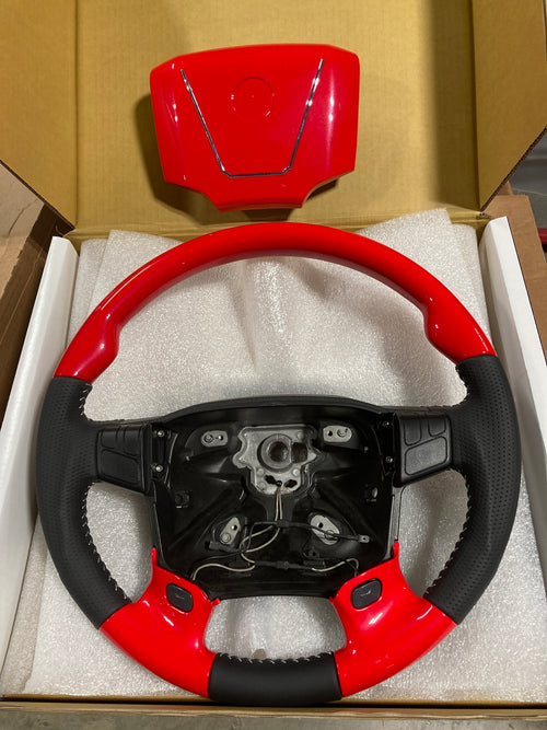 Steering Wheel Sport Luxury fits Volvo VNL 03-2017 with 2 Tone Design Light Custom Red Viper And Leather Wrap