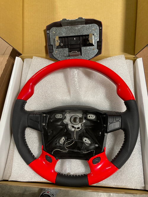 Steering Wheel Sport Luxury fits Volvo VNL 03-2017 with 2 Tone Design Light Custom Red Viper And Leather Wrap
