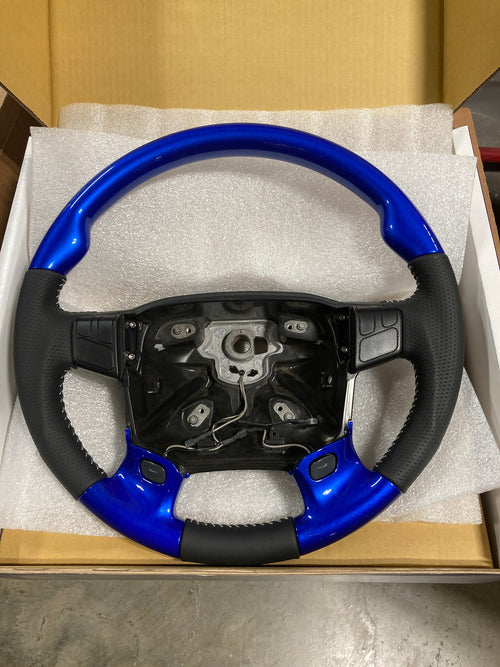Steering Wheel Sport Luxury fits Volvo VNL 03-2017 with 2 Tone Design Light Custom Blue Viper And Leather Wrap