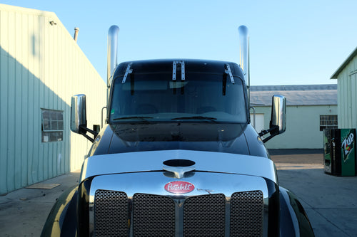 18" Drop Visor With 10-3/4" Light Holes Fits Peterbilt 579 & 567 2012-2021 (Mid & High Roof) No Drilling Required) *Not for Ultra Loft *
