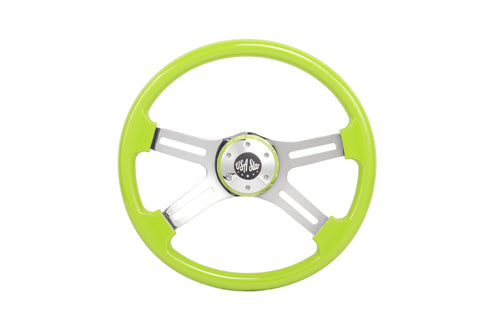 18” Steering Wheel Green Chrome 4-Spoke w/ Slot Cut Outs Chrome Horn Button - Logo
