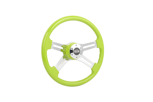 18” Steering Wheel Green Chrome 4-Spoke w/ Slot Cut Outs Chrome Horn Button - Logo