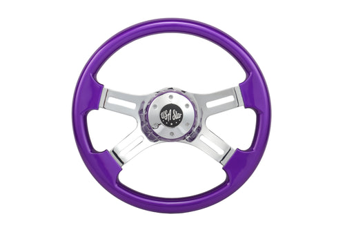 16" Steering Wheel Purple Chrome 4-Spoke w/ Slot Cut Outs Chrome Horn Button - Logo