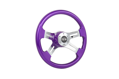 16" Steering Wheel Purple Chrome 4-Spoke w/ Slot Cut Outs Chrome Horn Button - Logo