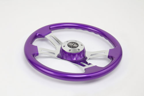 16" Steering Wheel Purple Chrome 4-Spoke w/ Slot Cut Outs Chrome Horn Button - Logo