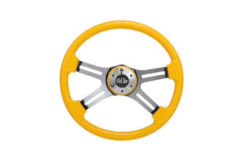 18” Steering Wheel Yellow Chrome 4-Spoke w/ Slot Cut Outs Chrome Horn Button - Logo