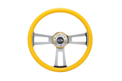 18” Steering Wheel Yellow Chrome 3-Spoke w/ Slot Cut Outs Chrome Horn Button - Logo
