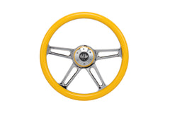 18” Steering Wheel Yellow Chrome 4-Spoke w/ Slot Cut Outs Chrome Horn Button - Logo
