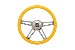 18” Steering Wheel Yellow Chrome 4-Spoke w/ Slot Cut Outs Chrome Horn Button - Logo