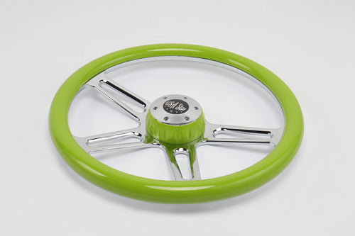 18” Steering Wheel Green Chrome 4-Spoke w/ Slot Cut Outs Chrome Horn Button - Logo
