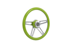 18” Steering Wheel Green Chrome 4-Spoke w/ Slot Cut Outs Chrome Horn Button - Logo