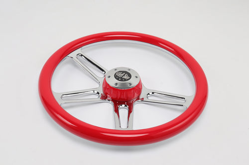 18” Steering Wheel Red Chrome 4-Spoke w/ Slot Cut Outs Chrome Horn Button - Logo
