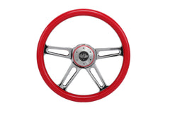 18” Steering Wheel Red Chrome 4-Spoke w/ Slot Cut Outs Chrome Horn Button - Logo