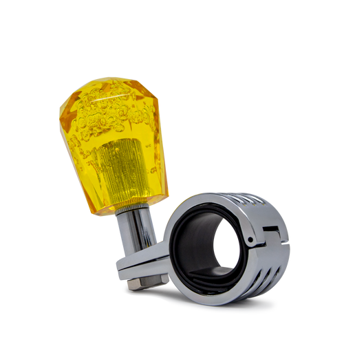 Steering Wheel Spinner Knob – Clear-Yellow Bubbles, Diamond Cut