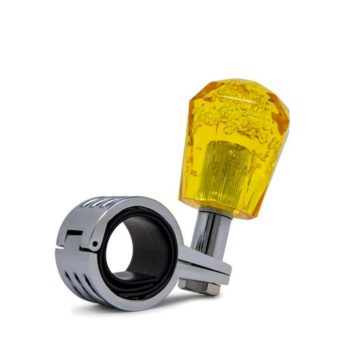 Steering Wheel Spinner Knob – Clear-Yellow Bubbles, Diamond Cut