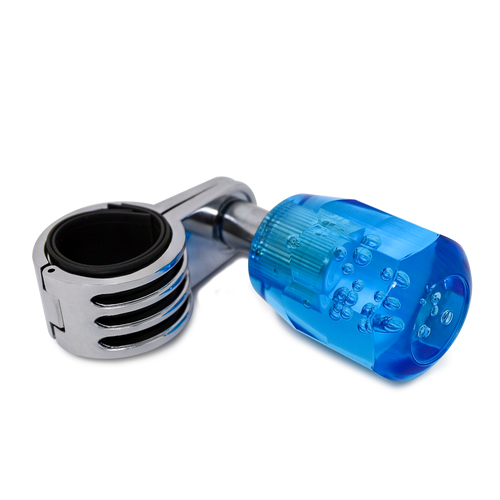 Steering Wheel Spinner Knob – Clear-Blue Bubble Crystal Barrel Design
