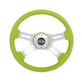 16" Steering Wheel Green Chrome 4-Spoke w/ Slot Cut Outs Chrome Horn Button - Logo